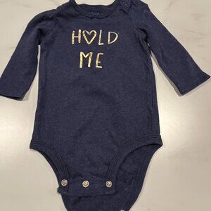 Osh' Kosh B'gosh One Piece Bodysuit Baby Girls 6M Navy Blue Hold Me Long Sleeve
